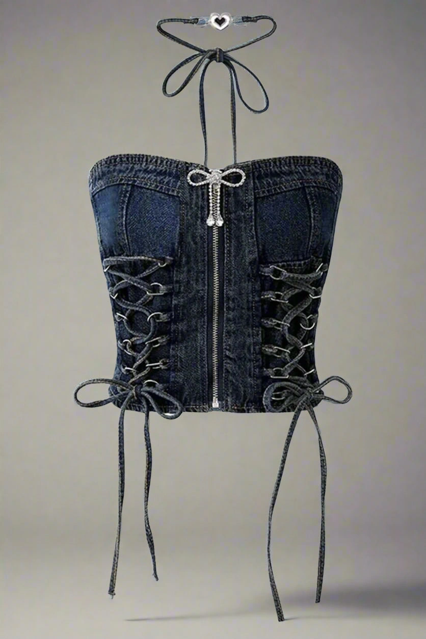 Top de mezclilla Kpop: ¡Atrapa miradas! Denim coreano con estilo, perfecto para tu look urbano y juvenil.